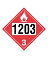 Placard with UN1203 number (gasoline), 10-3/4 in X 10-3/4 in, for the transportation of dangerous goods
