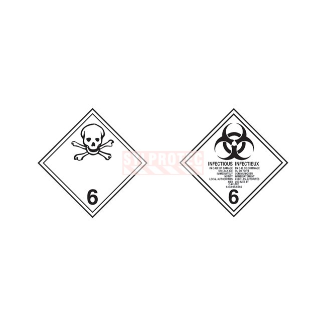 Class 6.1 TDG labels, toxic substances, 4 X 4 in, roll of 500, paper or vinyl