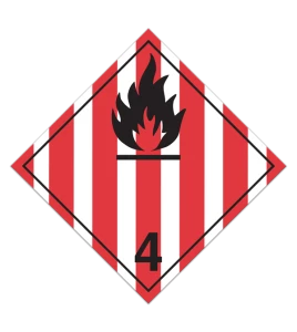 Flammable solids, class 4.1, placard, 10-3/4 in X 10-3/4 in. For transportation of hazardous materials.