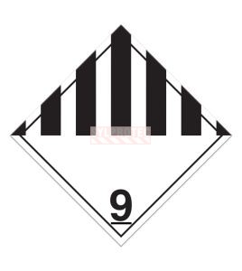 Miscellaneous hazardous materials, class 9, placard, 10 3/4 in X 10 3/4 in., For the transport of hazardous materials.